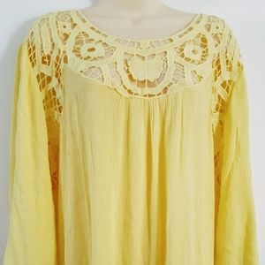 Roamans 22W Tunic Top Lace Boho Flowy Bell Sleeves